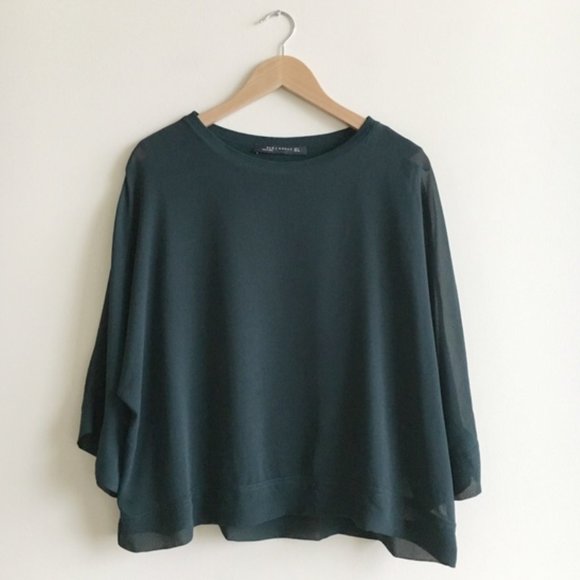 Zara Woman Dark Green Sheer Batwing Top - Picture 1 of 4